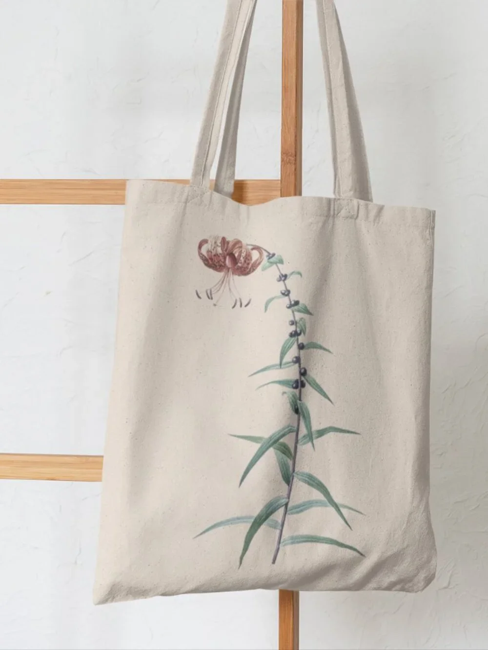 Tiger Lily Vintage Floral Print Graphic Canvas Tote Bag
